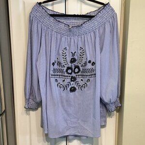 Grand & Greene Off Shoulder Embroidered Top